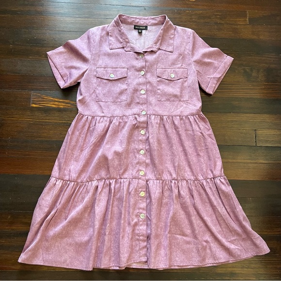 Purple Qed London Button Up Baby doll dress - Picture 5 of 9